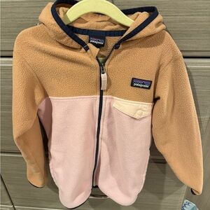 Patagonia Girls Tan and Pink Fleece Jacket